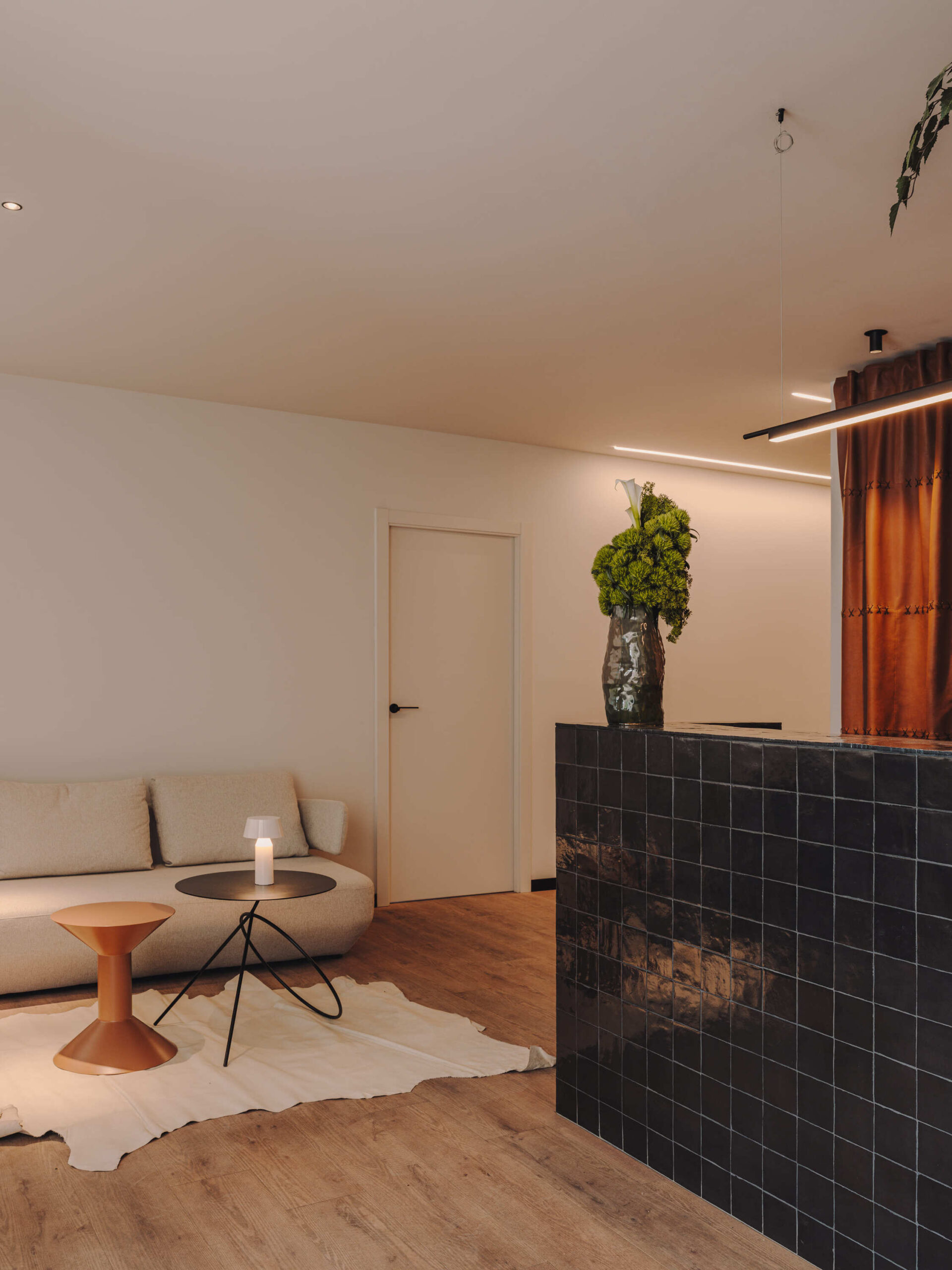 Headquarters reception with custom leather design