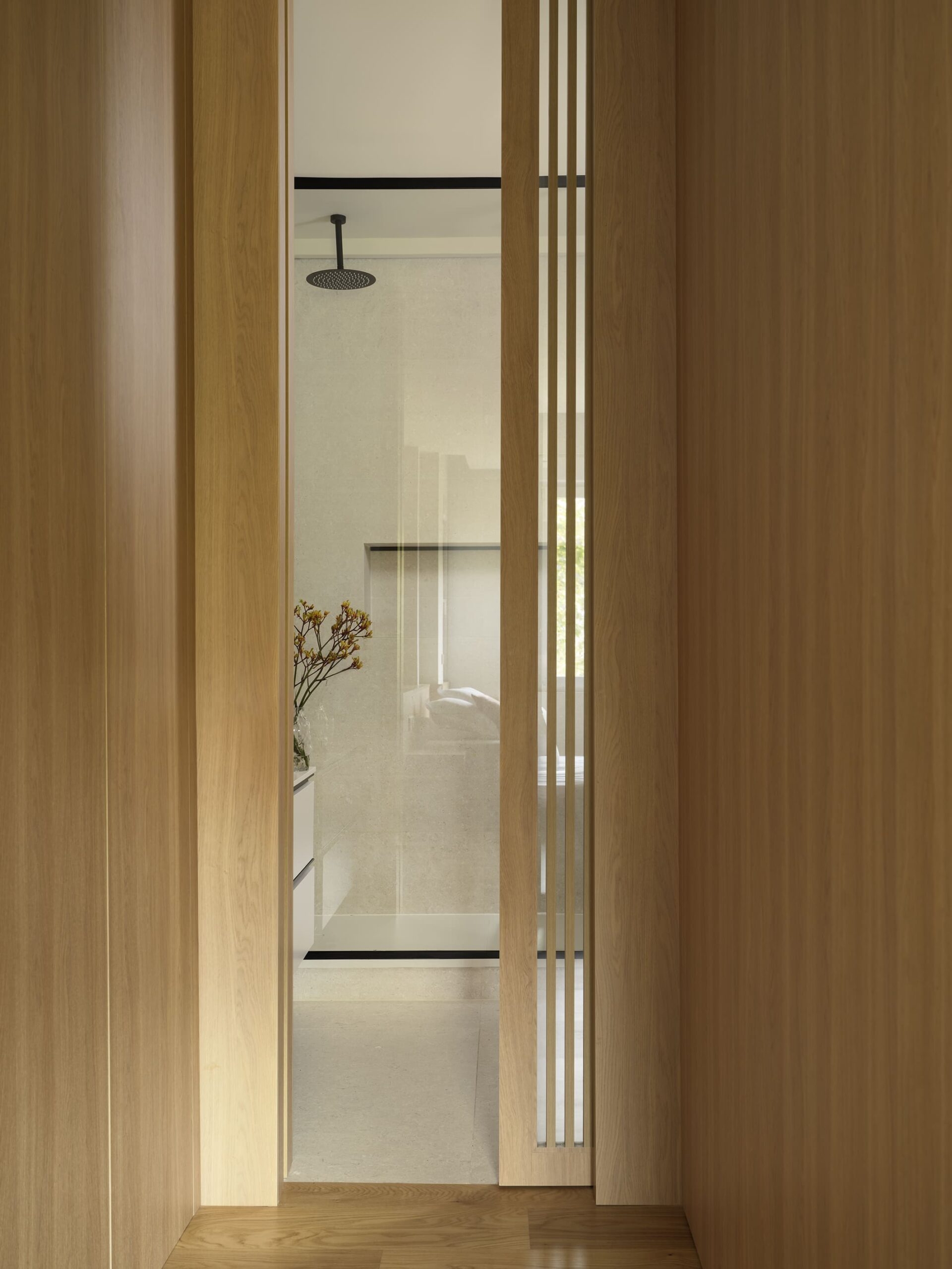 Oak wood carpentry in a mid-century interior renovation