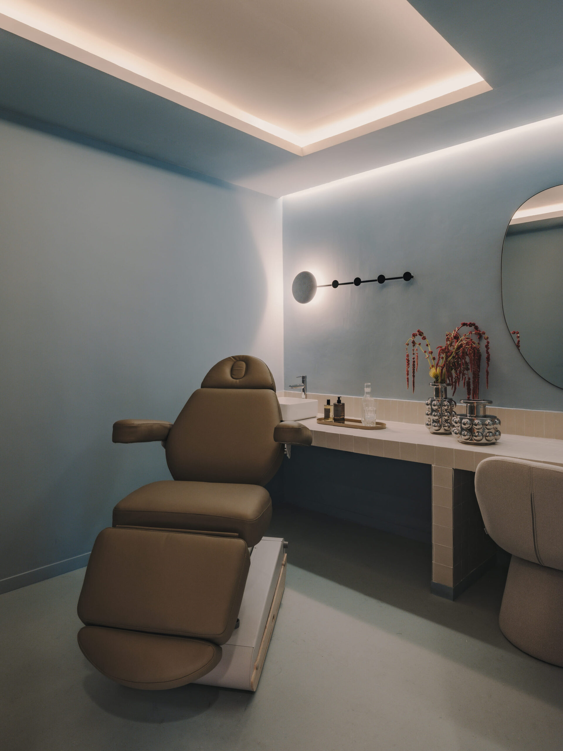 Treatment room with calming wellness interior design
